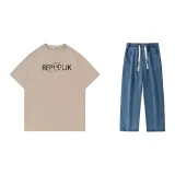 Set (khaki top + dark blue pants)