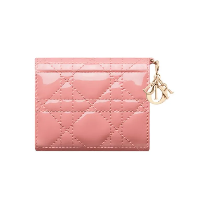 DIOR Lady Dior Patent Leather Calfskin Wallet Women's Light Pink-2