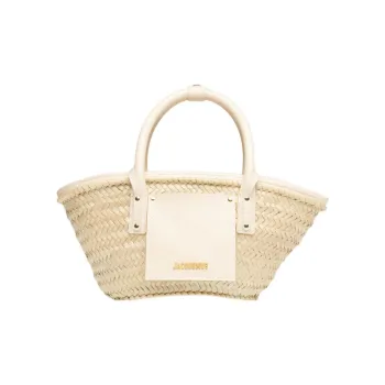 Jacquemus Le Petit Panier Soli Natural Palm & Cow Leather Beach Basket Bag, Handbag Mini Women's Ivory/Natural