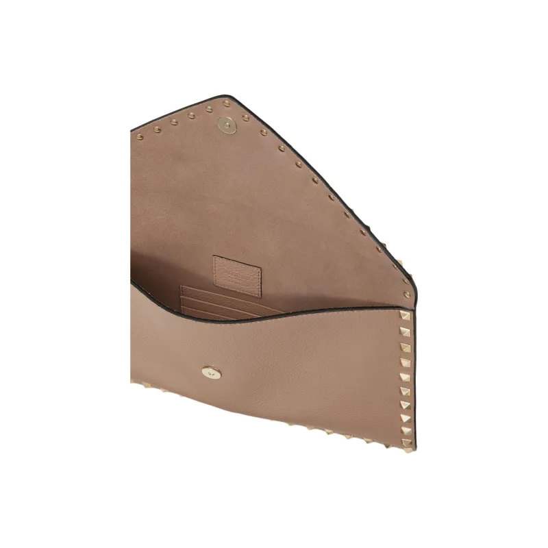 Valentino Rockstud Grain Calfskin Envelope Bag, Clutch Regular Women's Light Umber-3