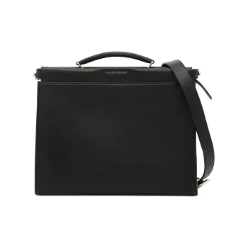 FENDI Peekaboo Leather Briefcase Shoulder Bag Crossbody Bag Handbag Regular Men's Black