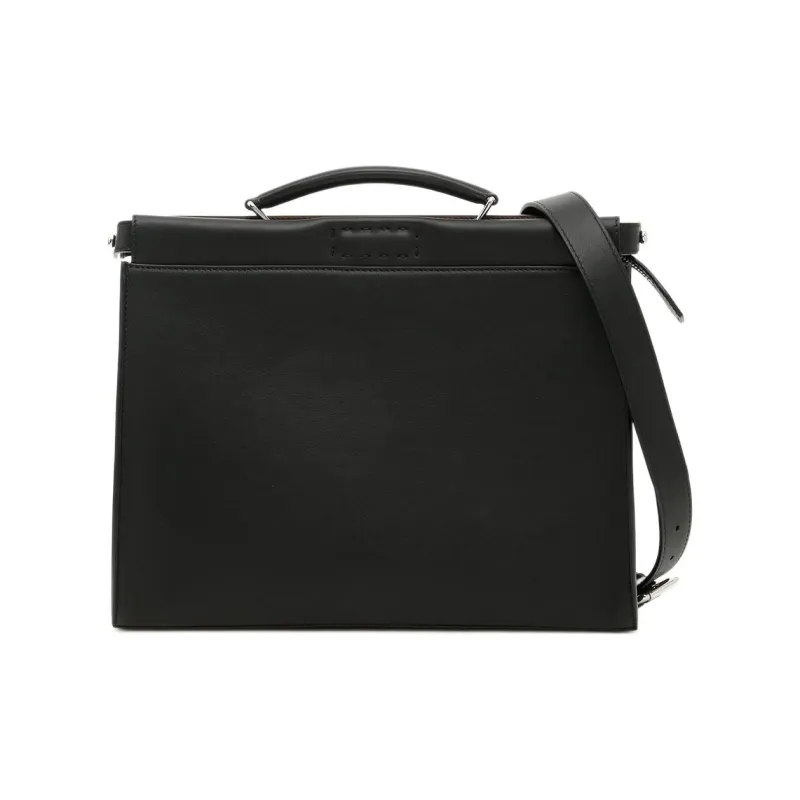 FENDI Peekaboo Leather Briefcase Shoulder Bag Crossbody Bag Handbag Regular Men's Black-0