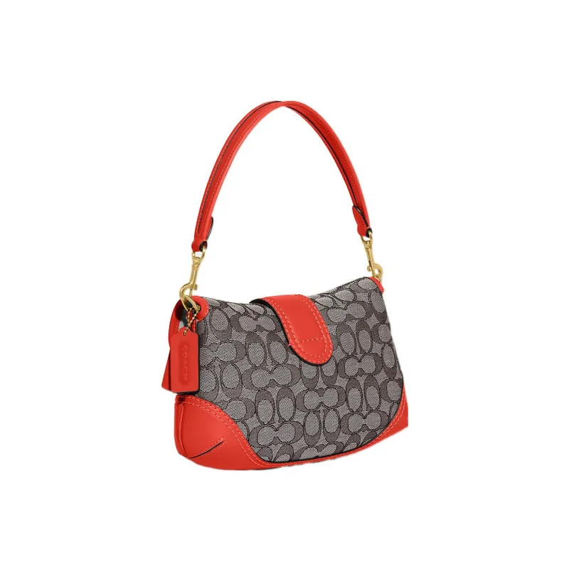 COACH Soho Jacquard Leather Crescent Bag, Shoulder Bag Tubas Women's Orange & Gray-1