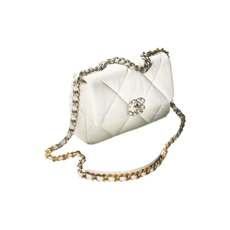 CHANEL 19Bag Lambskin Shoulder Bag, Crossbody Bag Medium Size Women's White-1