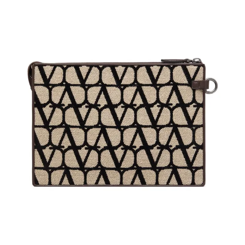 Valentino Leather Detail Wrist Bag Clutch Men's Beige/Black-2