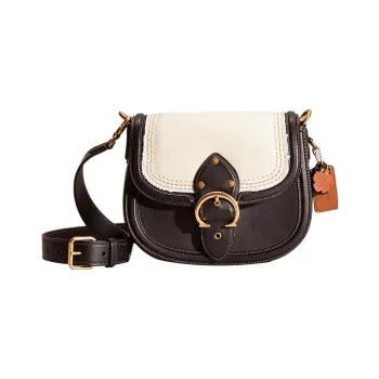 COACH Beat Glove Tanning Saddle Bag Shoulder Bag Crossbody Bag Medium Size Women's Black & White