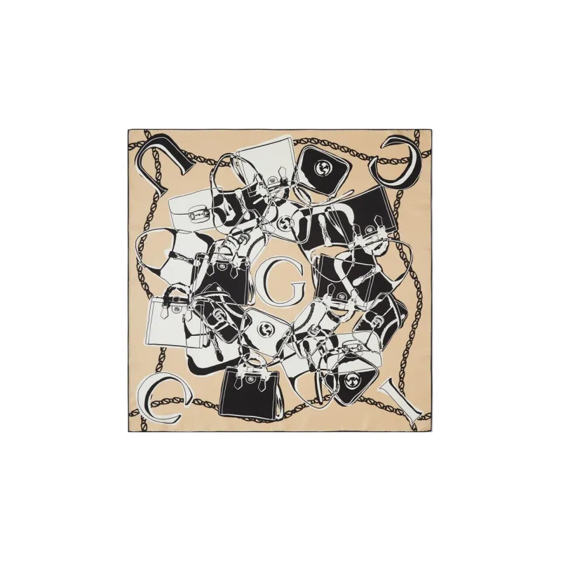 GUCCI Bag-print Twill Carré Scarf-0