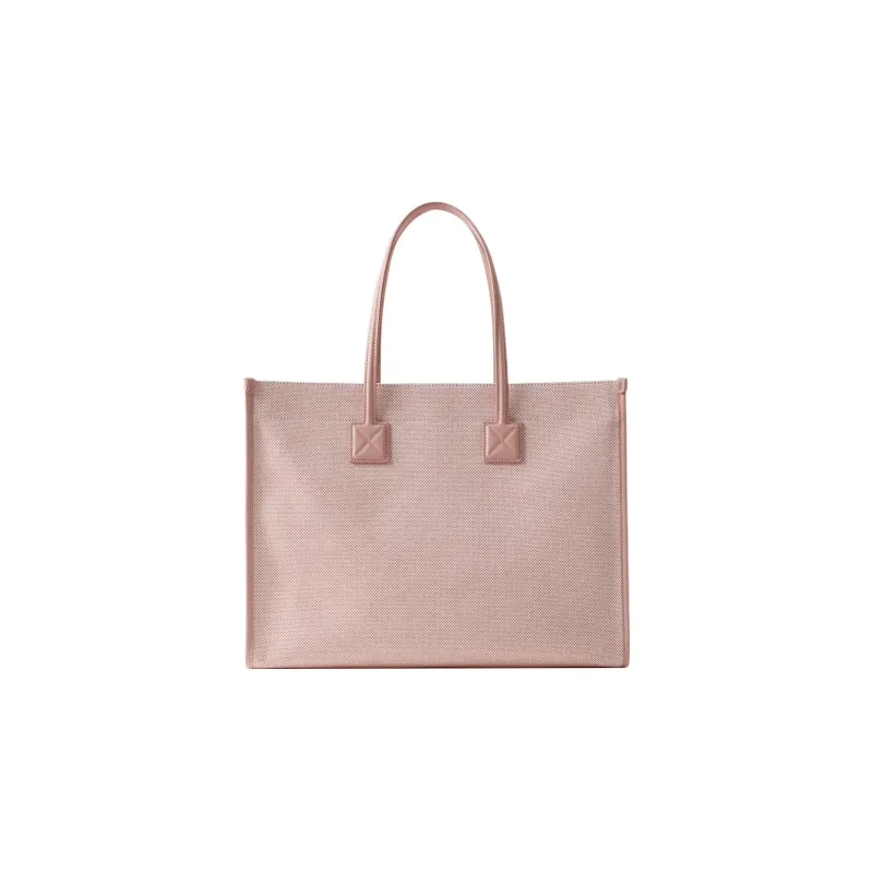Burberry Freya Canvas With Calfskin Tote Bag Shopping Bag Handbag Medium Size Women's Bright Red/Dark Pink-2