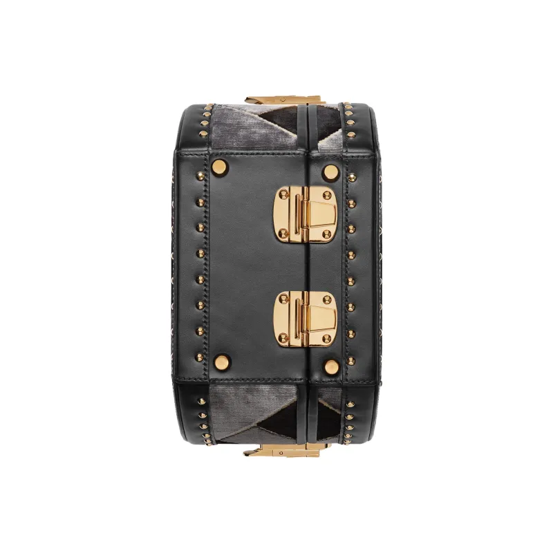 GUCCI Velvet Patchwork Leather Storage Box Handbag Shoulder Bag Crossbody Bag Mini Men's Black-4