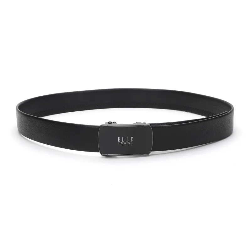 ELLE HOMME Automatic Buckle Belt Wallet Box Top Grain Cow Leather Belt Men's Black Width 3.55cm-3