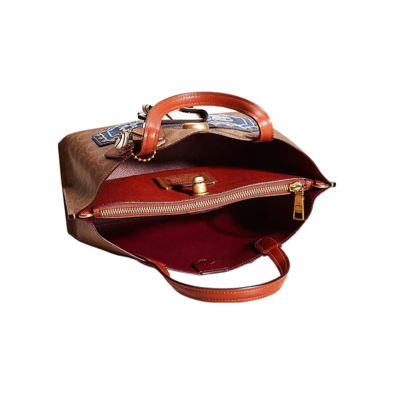 COACH Willow Canvas With Calfskin Tote Bag Shopping Bag Handbag Medium Size Women's Brown-2