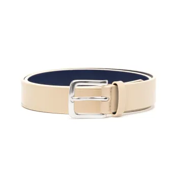 Paul Smith Side-Placed Concave Embossed Logo Pin Buckle Leather Belts Men's Beige Width: 3cm