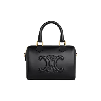 CELINE Cuir Triomphe Smooth Calf Leather Boston Bag, Shoulder Bag, Crossbody Bag, Handbag Small Size Women's Black