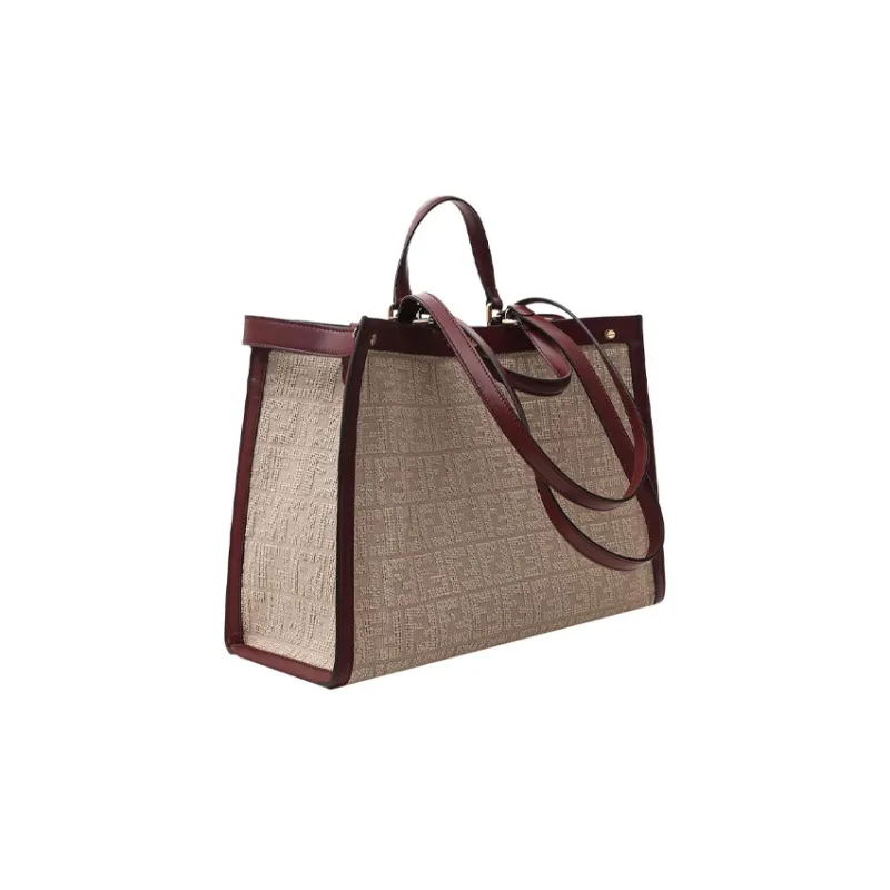 FENDI Peekaboo Canvas With Leather Tote Bag Shopping Bag Shoulder Bag Handbag Medium Size Women's Beige/Brown-2