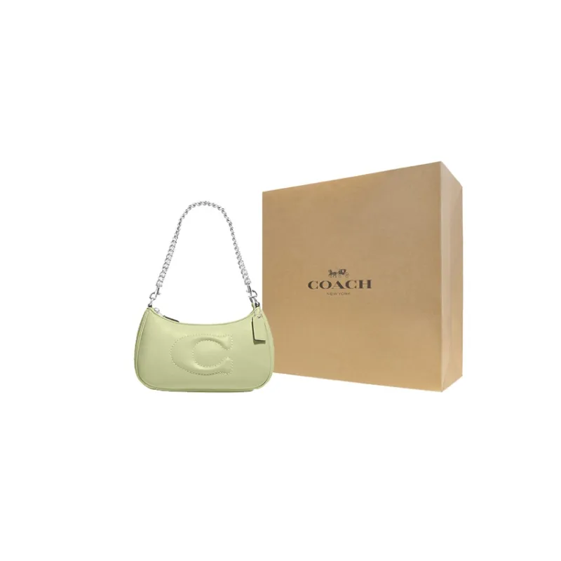 COACH Teri Leather Shoulder Bag, Handbag, Shoulder Bag Medium Size Women's Green-0
