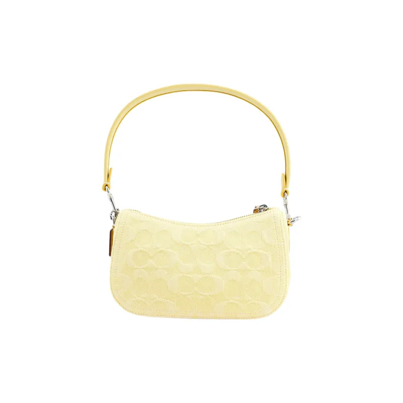 COACH Swinger Denim With Leather Crescent Bag, Handbag, Shoulder Bag Women's Yellow-2