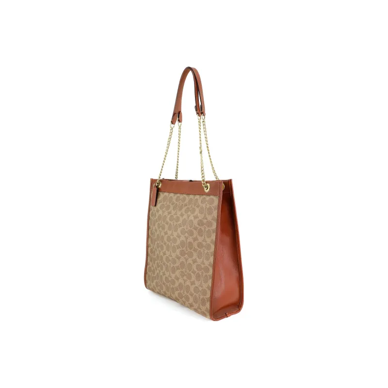 COACH Cashin Leather Tote Bag Shopping Bag Handbag Large Size Women's Brown & Monogram-1