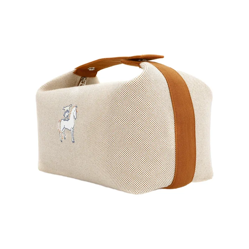 HERMES Bride-a-Brac Canvas Cotton Canvas Bag Lunch Boxes With Storage Unisex Orange-1