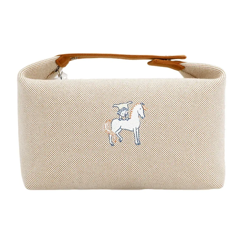 HERMES Bride-a-Brac Canvas Cotton Canvas Bag Lunch Boxes With Storage Unisex Orange-0