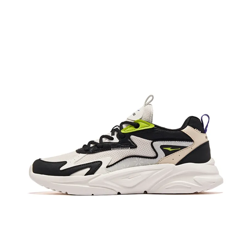 Erke Streams Cushioned Wear Resistant Height Increasing Low Top Casual Running Shoes Men's Jet Black Microcrystal White-0