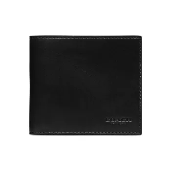 COACH Billfold Wallet Buffalo Leather Coin Purses Wallets Men's Black