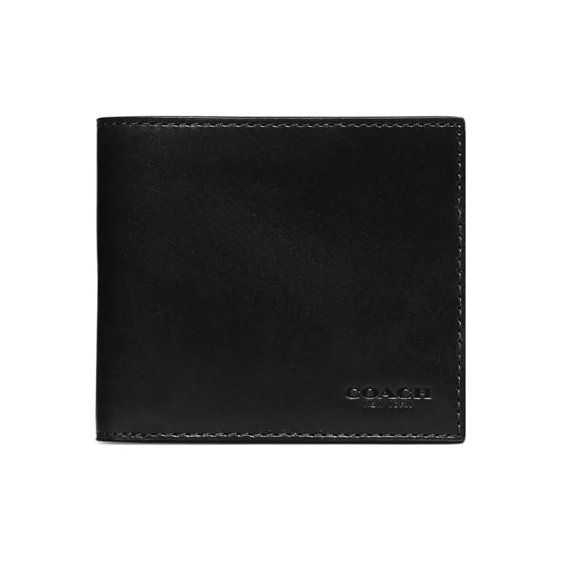 COACH Billfold Wallet Buffalo Leather Coin Purses Wallets Men's Black-0