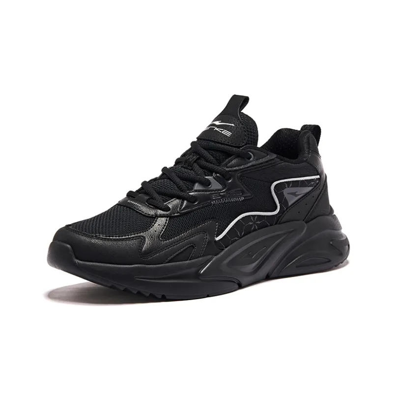 Erke Streams Cushioned Wear Resistant Height Increasing Low Top Casual Running Shoes Men's Black Gray-2