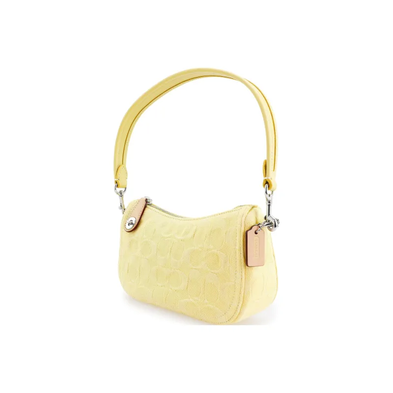 COACH Swinger Denim With Leather Crescent Bag, Handbag, Shoulder Bag Women's Yellow-1