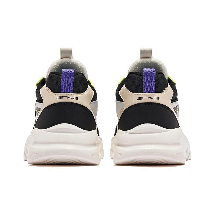 Erke Streams Cushioned Wear Resistant Height Increasing Low Top Casual Running Shoes Men's Jet Black Microcrystal White-3