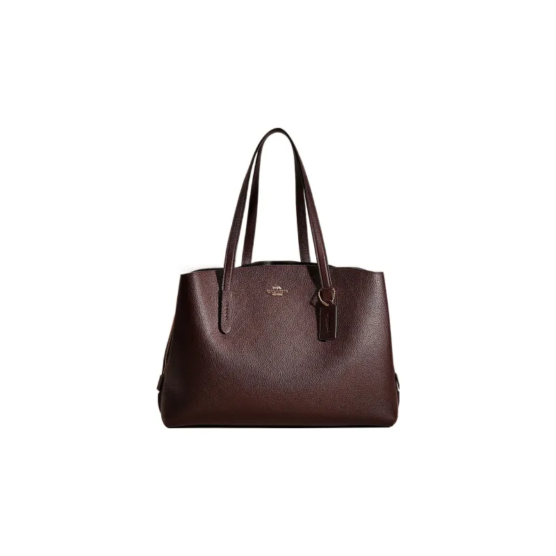 COACH Charlie Pebbled Leather Tote Bag Shopping Bag Shoulder Bag Handbag Large Size Women's Dark Brown-0