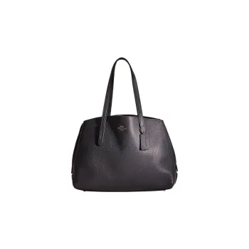 COACH Charlie Pebbled Leather Tote Bag, Shopping Bag, Shoulder Bag, Handbag Tubas Women's Black