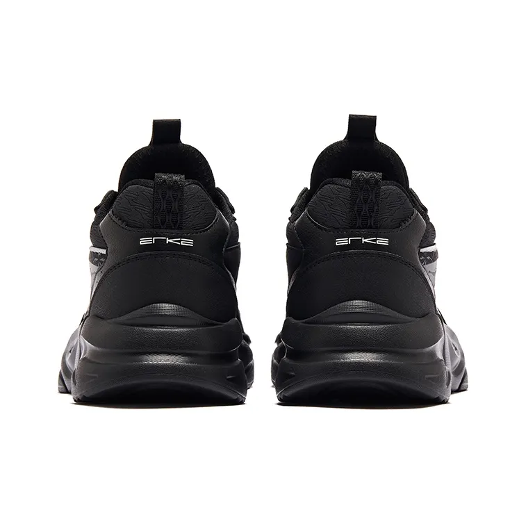 Erke Streams Cushioned Wear Resistant Height Increasing Low Top Casual Running Shoes Men's Black Gray-3
