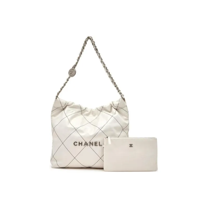 CHANEL 23C Spring 22 Bag Calfskin Tote Bag, Shopping Bag, Handbag, Shoulder Bag Women's White-0
