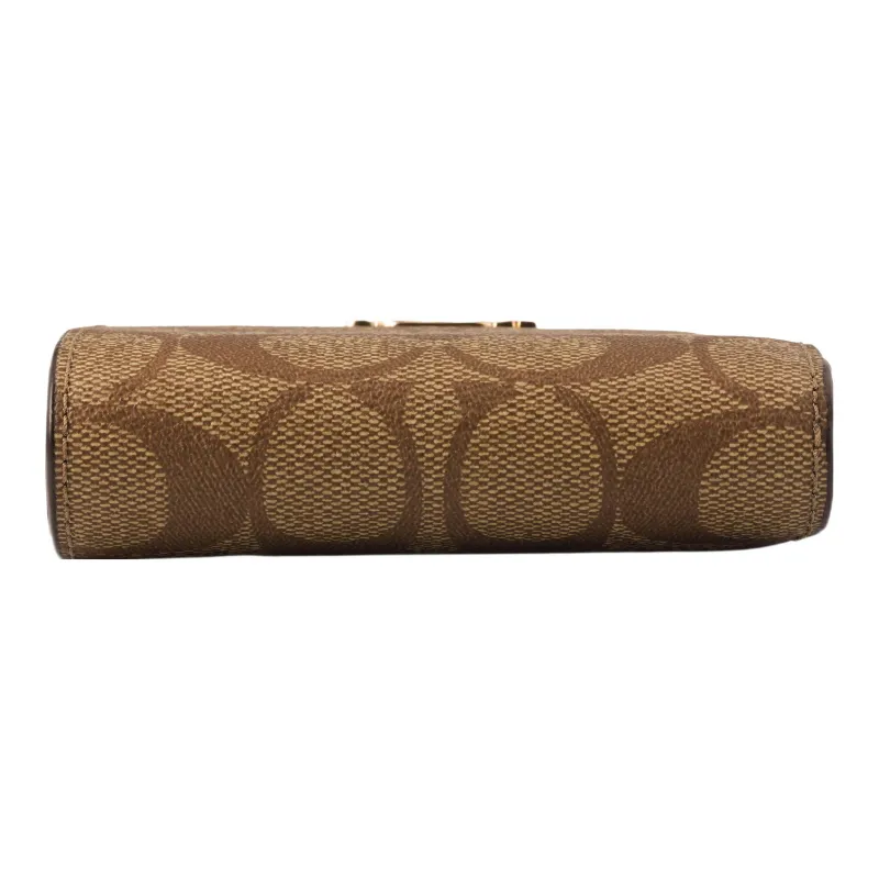 COACH Snap Wallet Monogram Canvas With Leather Cropped Foldable Card Holder, Wallet Women's Tan Monogram-2