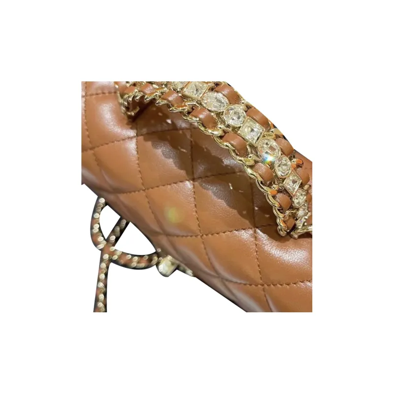 CHANEL Lambskin Chain Bag, Shoulder Bag, Crossbody Bag Mini Women's Light Orange Brown-1