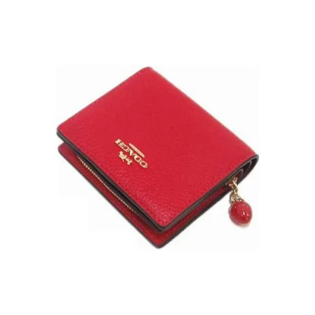 COACH Snap Wallet Pebbled Leather Card Holder Wallet Women's Red-2
