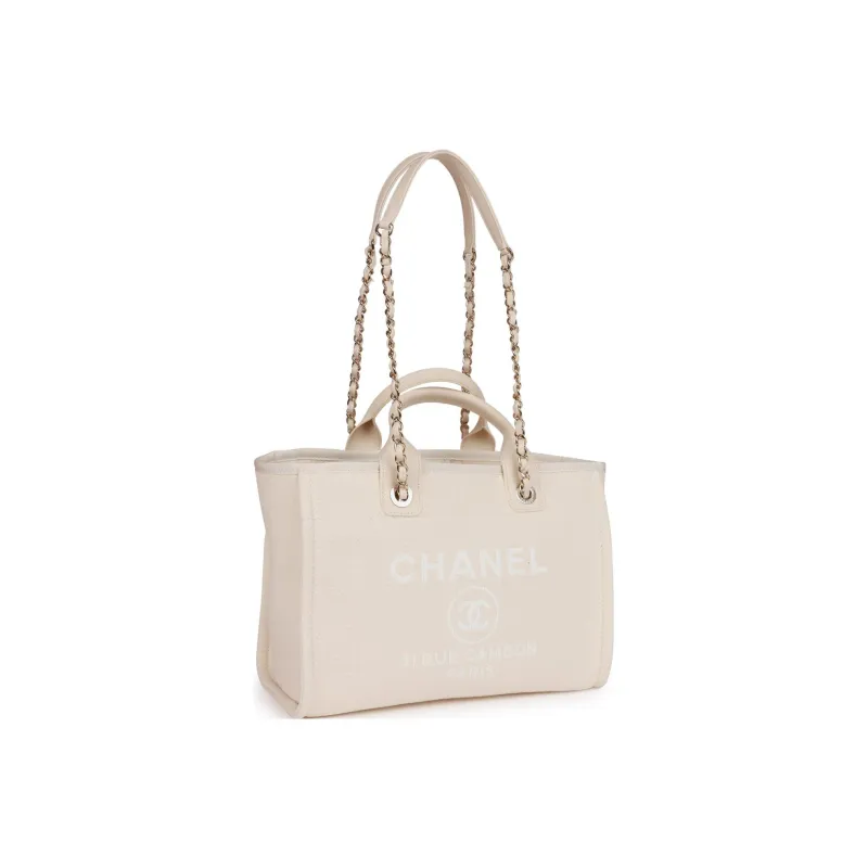 CHANEL Canvas Bag, Tote Bag, Shopping Bag, Beach Bag, Shoulder Bag, Crossbody Bag, Handbag Tubas Women's White-1