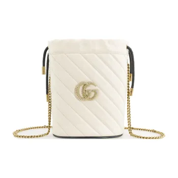 GUCCI GG Marmont Cow Leather Bucket Bag, Shoulder Bag, Crossbody Bag Mini Women's White/Blue