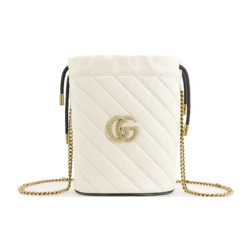 GUCCI GG Marmont Cow Leather Bucket Bag, Shoulder Bag, Crossbody Bag Mini Women's White/Blue