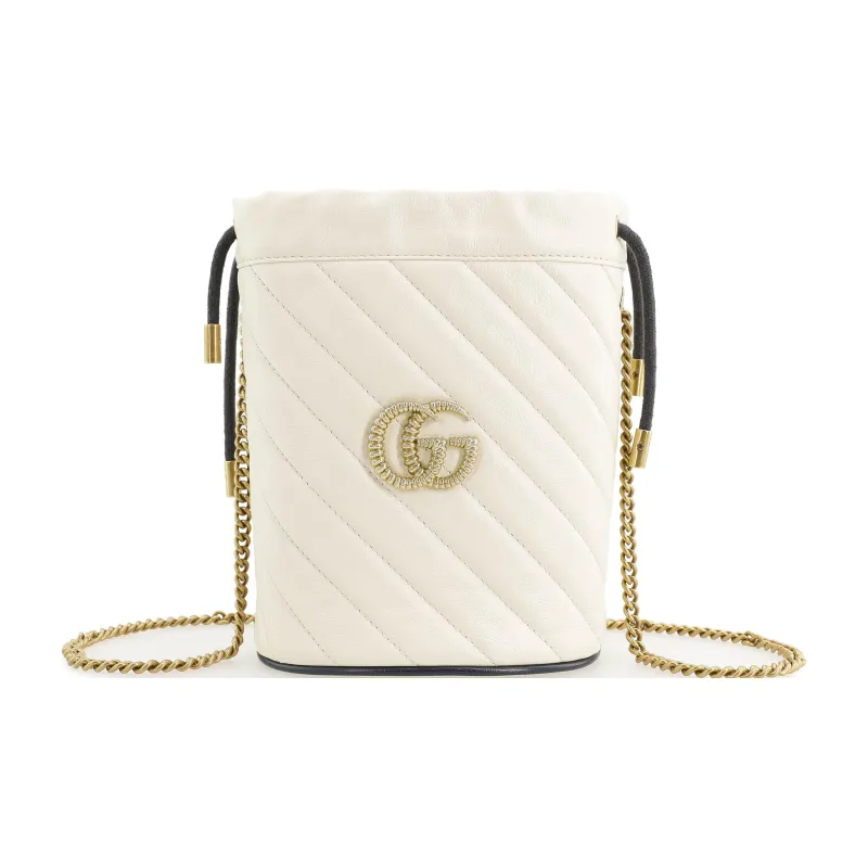 GUCCI GG Marmont Cow Leather Bucket Bag, Shoulder Bag, Crossbody Bag Mini Women's White/Blue-0