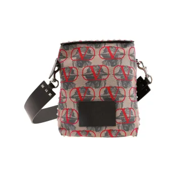 Valentino Fabric With Leather Crossbody Bag Medium Size Men's Gray