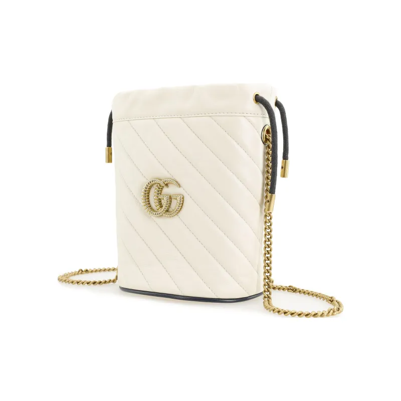 GUCCI GG Marmont Cow Leather Bucket Bag, Shoulder Bag, Crossbody Bag Mini Women's White/Blue-1