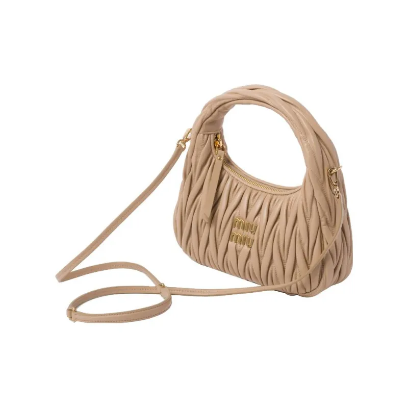 MIU MIU Sheepskin Hobo Bag, Shoulder Bag, Handbag Women's Sand Yellow-1