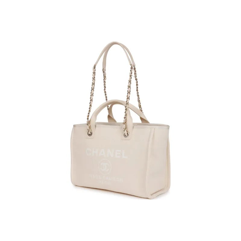CHANEL Canvas Bag, Tote Bag, Shopping Bag, Beach Bag, Shoulder Bag, Crossbody Bag, Handbag Tubas Women's White-2
