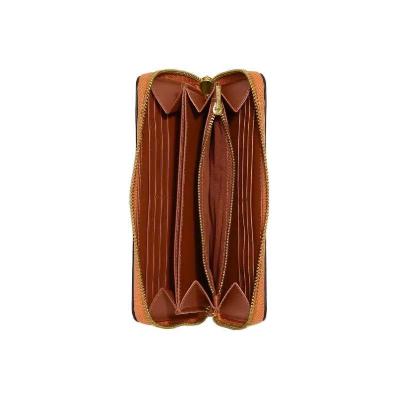 COACH Accordion Zip Calfskin Coin Purses Wallets Small Size Women's Orange-1