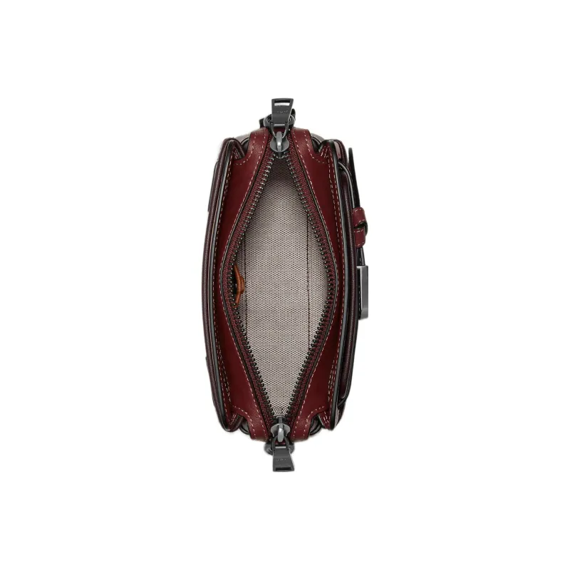 COACH Tate Leather Handbag Shoulder Bag Crossbody Bag Small Size Women's Red & Dark Brown-3