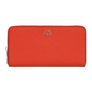 COACH Accordion Wallet Cross Grain Cow Leather Coin Purses Wallets Small Size Women's Orange
