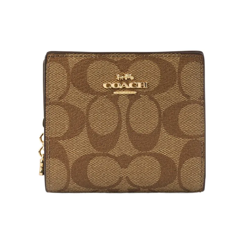 COACH Snap Wallet Monogram Canvas With Leather Cropped Foldable Card Holder, Wallet Women's Tan Monogram-0