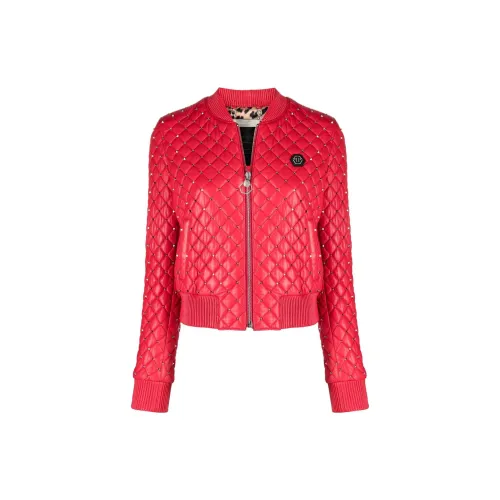 PHILIPP PLEIN Leather Jackets Women's Red