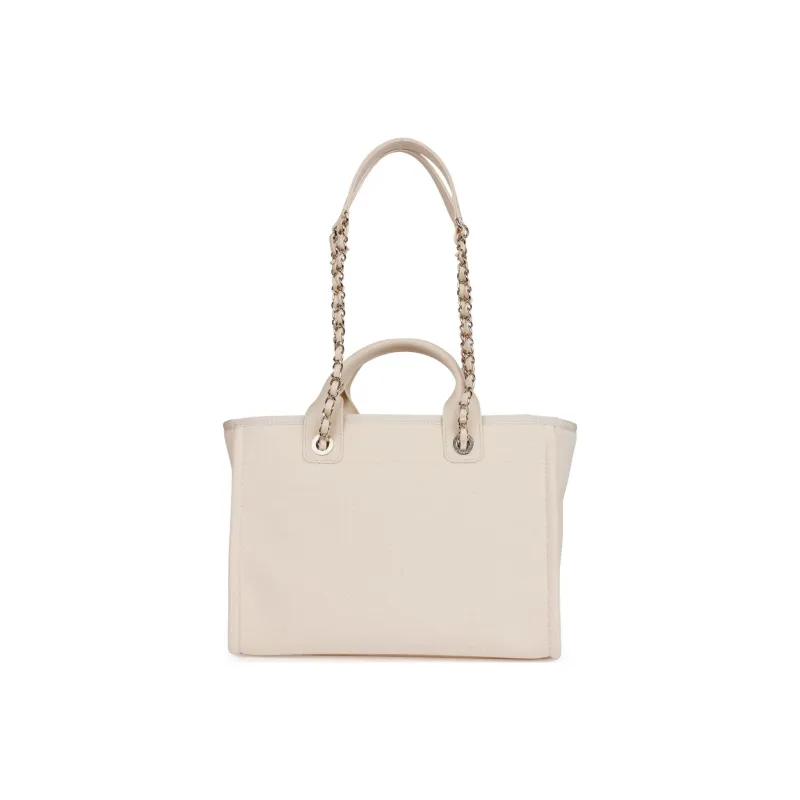 CHANEL Canvas Bag, Tote Bag, Shopping Bag, Beach Bag, Shoulder Bag, Crossbody Bag, Handbag Tubas Women's White-4